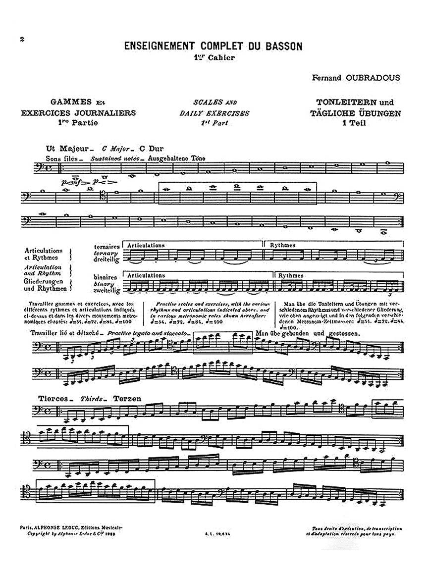 Oubradous: Complete Study of the Bassoon Part 1, Scales and Daily Exercises Hal Leonard